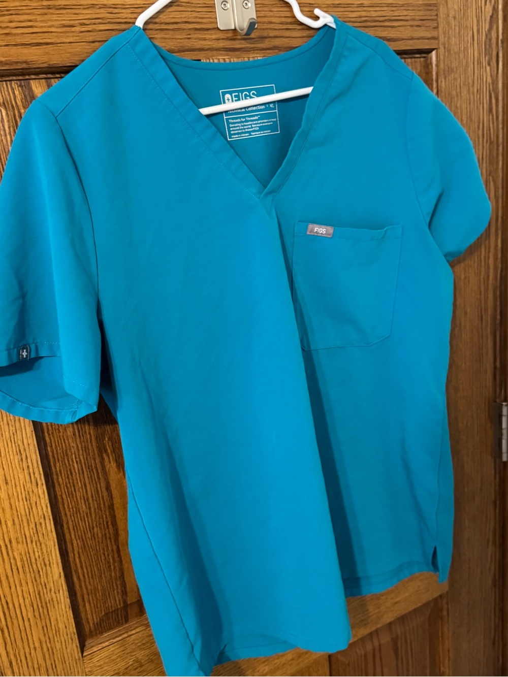 Figs Teal V-Neck Scrub Top with Chest Pocket